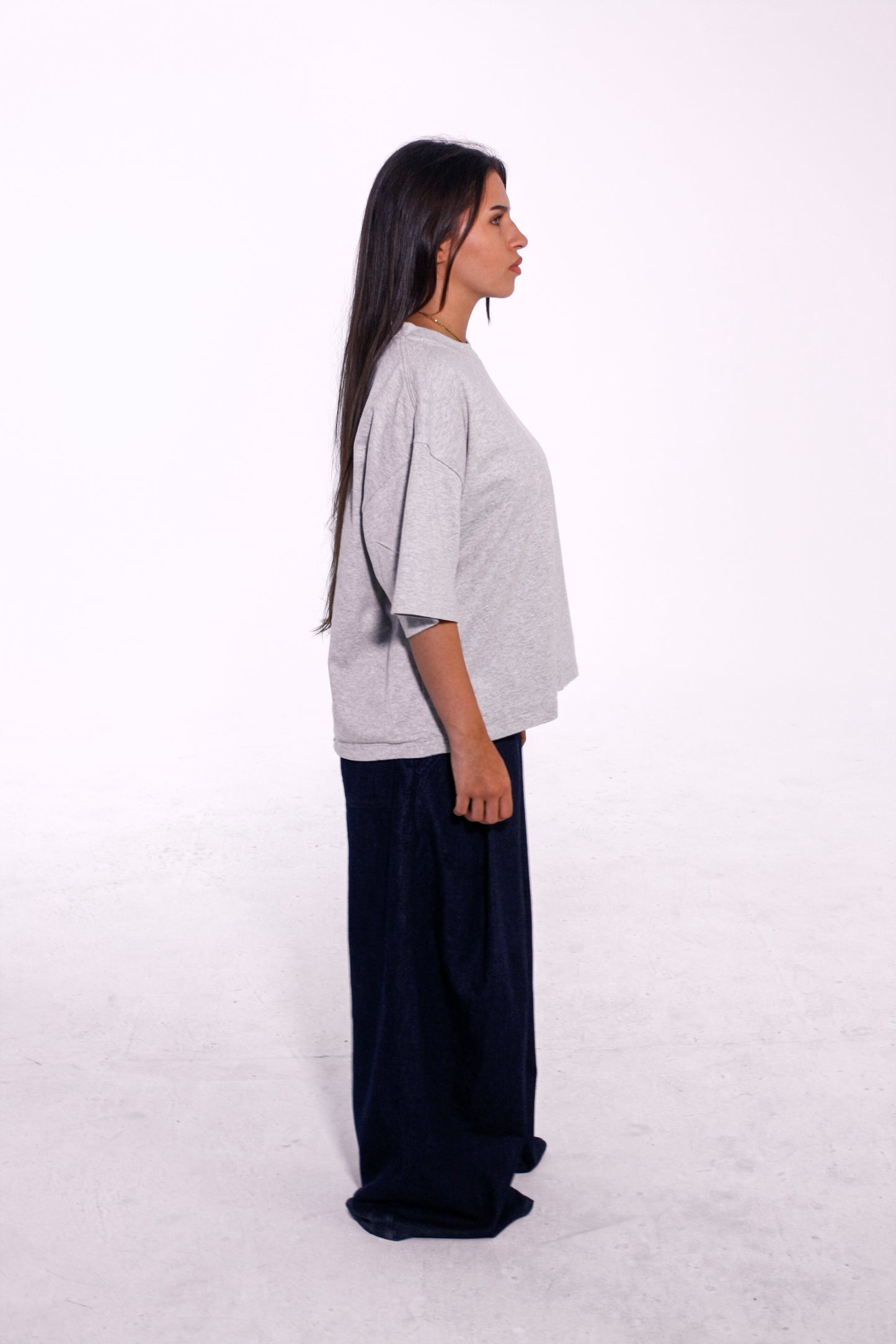 Camiseta Oversize Cropped Back Logo Grey