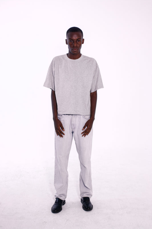 Camiseta Oversize Cropped Back Logo Grey