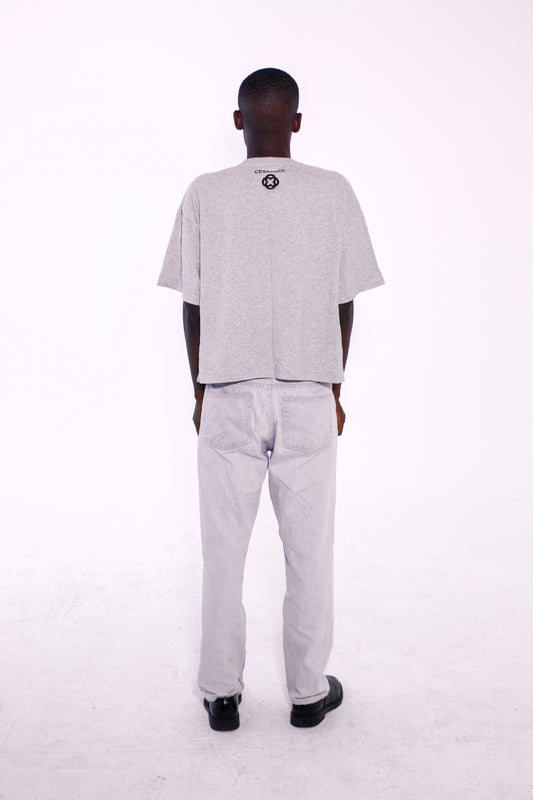 Camiseta Oversize Cropped Back Logo Grey